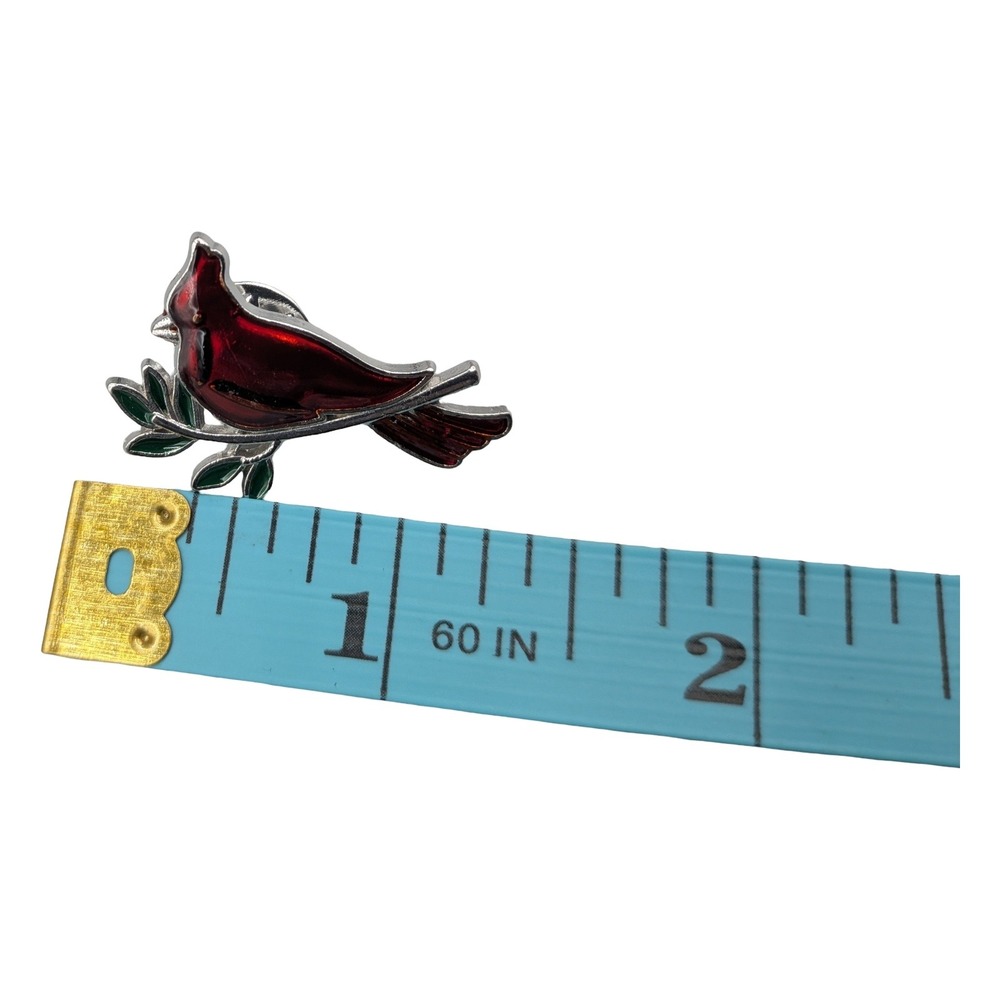 Red Cardinal Bird Enamel Pins Silver Tone Set of 10 Holiday Nature Lapel Pins - Picture 3 of 3